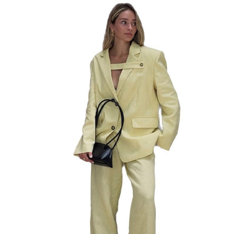 Women's Lightweight Linen Set with Loose-Fitting Blazer and High-Waisted Shorts Chichicherry - Chichicherry