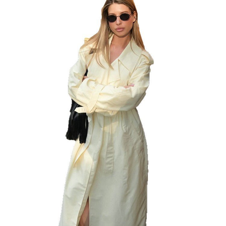Women's Lightweight Long Trench Coat with Oversized Silhouette, Wide Shawl Collar and Extended Sleeves Chichicherry - Chichicherry