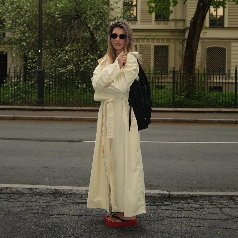 Women's Lightweight Long Trench Coat with Oversized Silhouette, Wide Shawl Collar and Extended Sleeves Chichicherry - Chichicherry