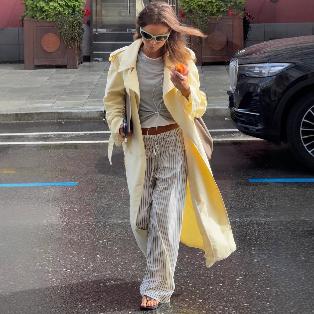 Women's Lightweight Long Trench Coat with Oversized Silhouette, Wide Shawl Collar and Extended Sleeves Chichicherry - Chichicherry