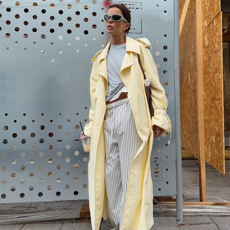 Women's Lightweight Long Trench Coat with Oversized Silhouette, Wide Shawl Collar and Extended Sleeves Chichicherry - Chichicherry