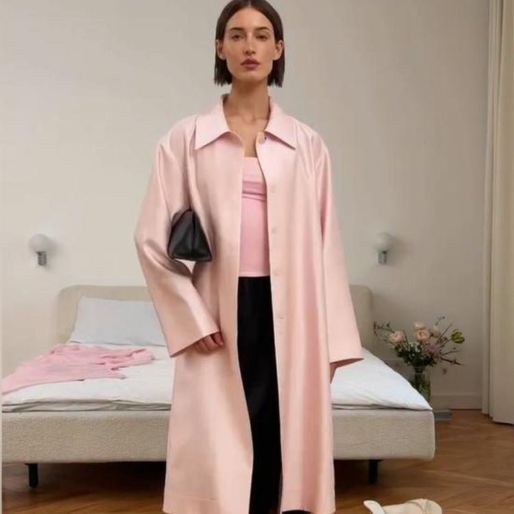 Women’s lightweight satin-like long coat in oversized cut with wide lapels Chichicherry - Chichicherry