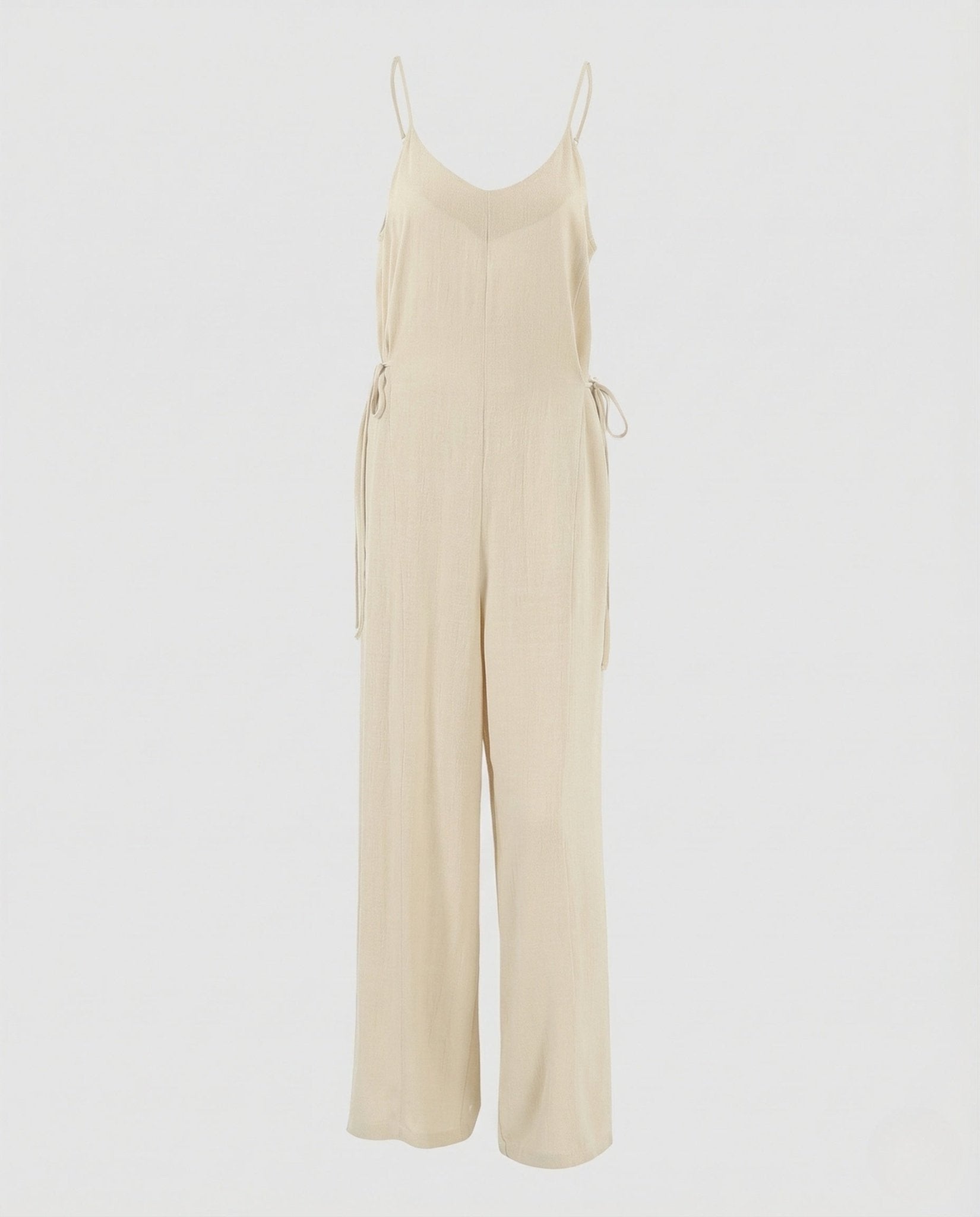 Women's Linen Blend Jumpsuit with Spaghetti Straps - Chichicherry