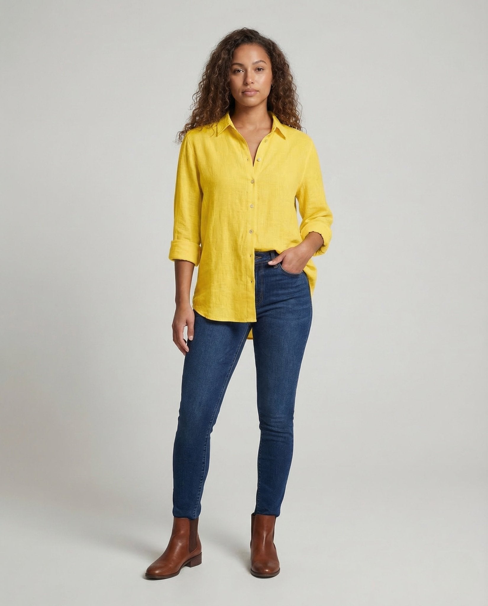 Women's Linen Blouse Floral Print - Chichicherry