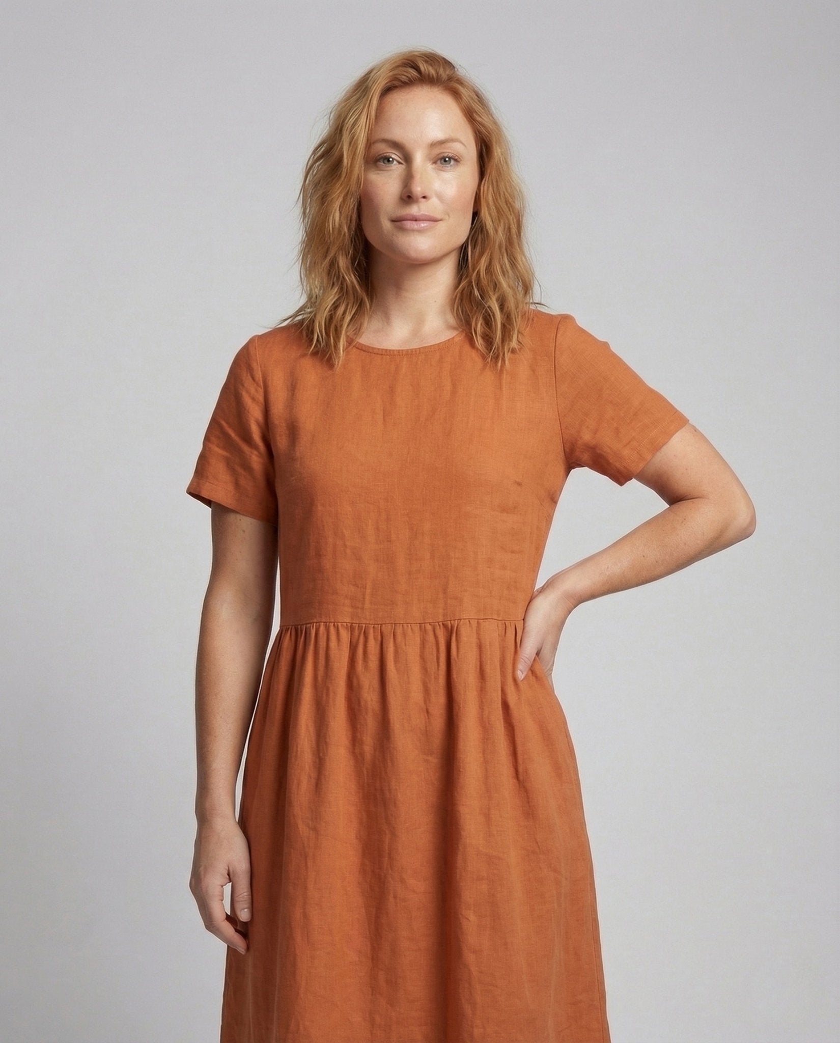 Women's Linen Cotton Midi Dress with Pockets - Chichicherry