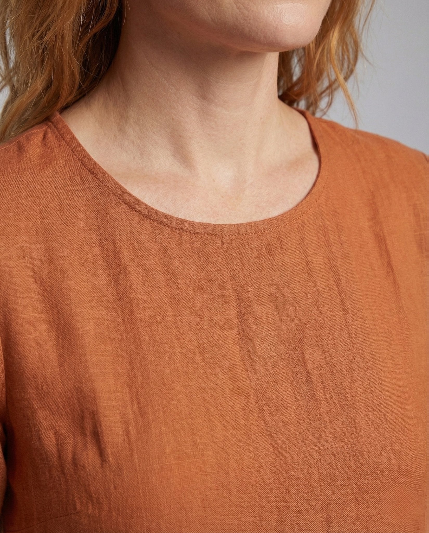 Women's Linen Cotton Midi Dress with Pockets - Chichicherry