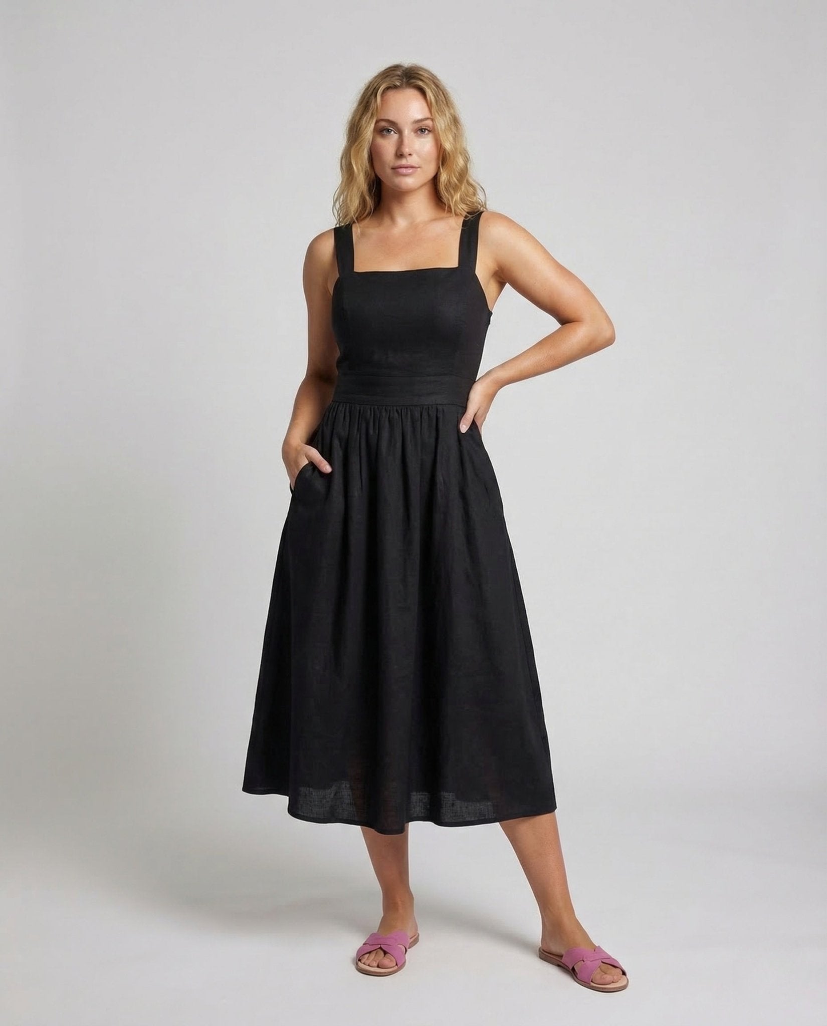 Women's Linen Midi Dress Strap - Chichicherry