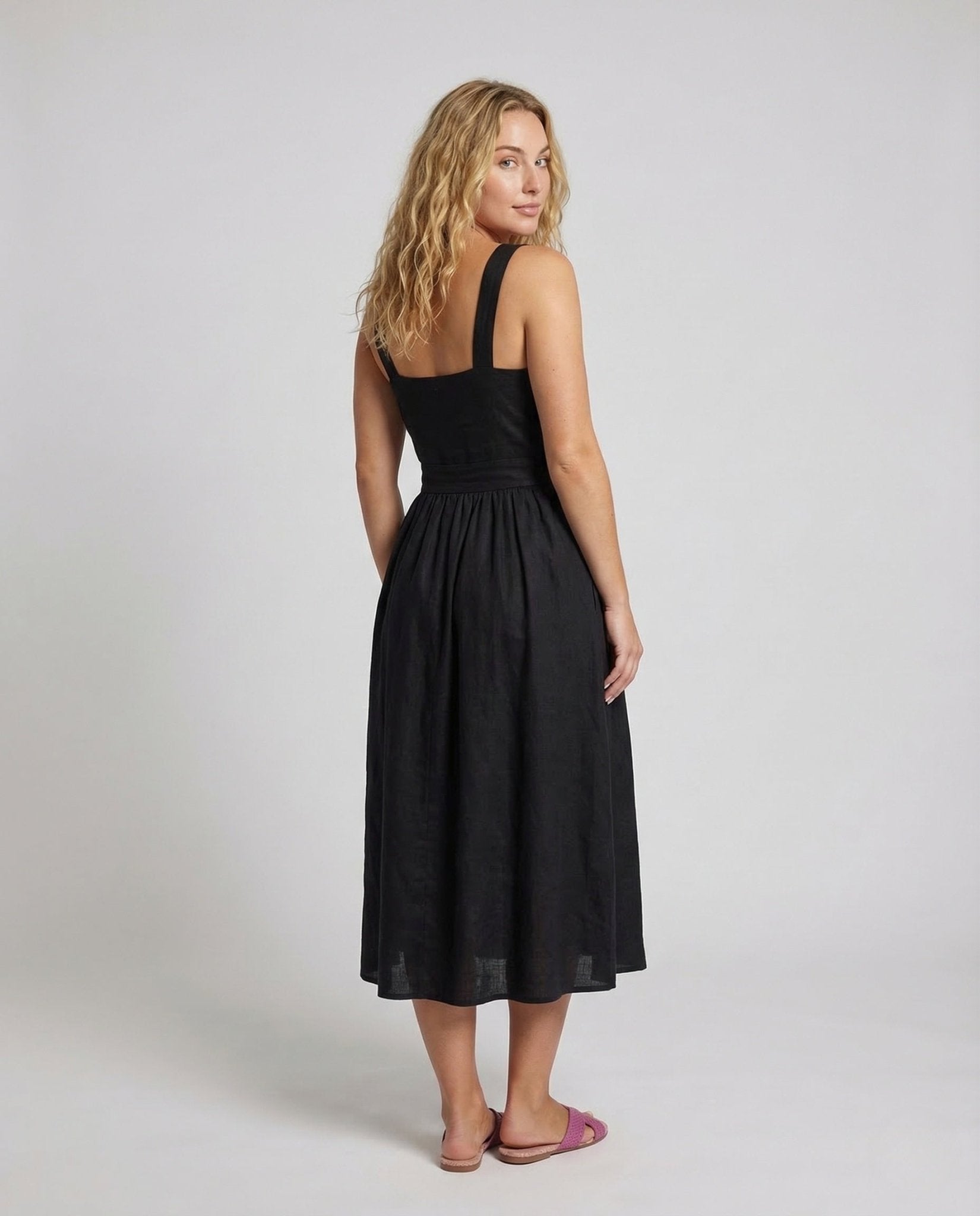 Women's Linen Midi Dress Strap - Chichicherry