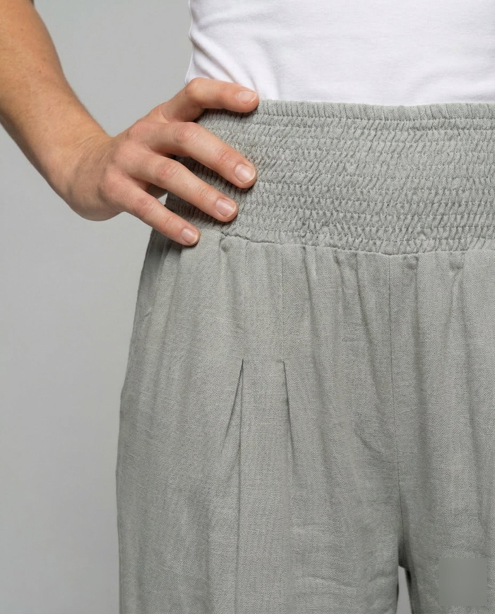 Women's Linen Palazzo Pants with Smocked Waistband - Chichicherry