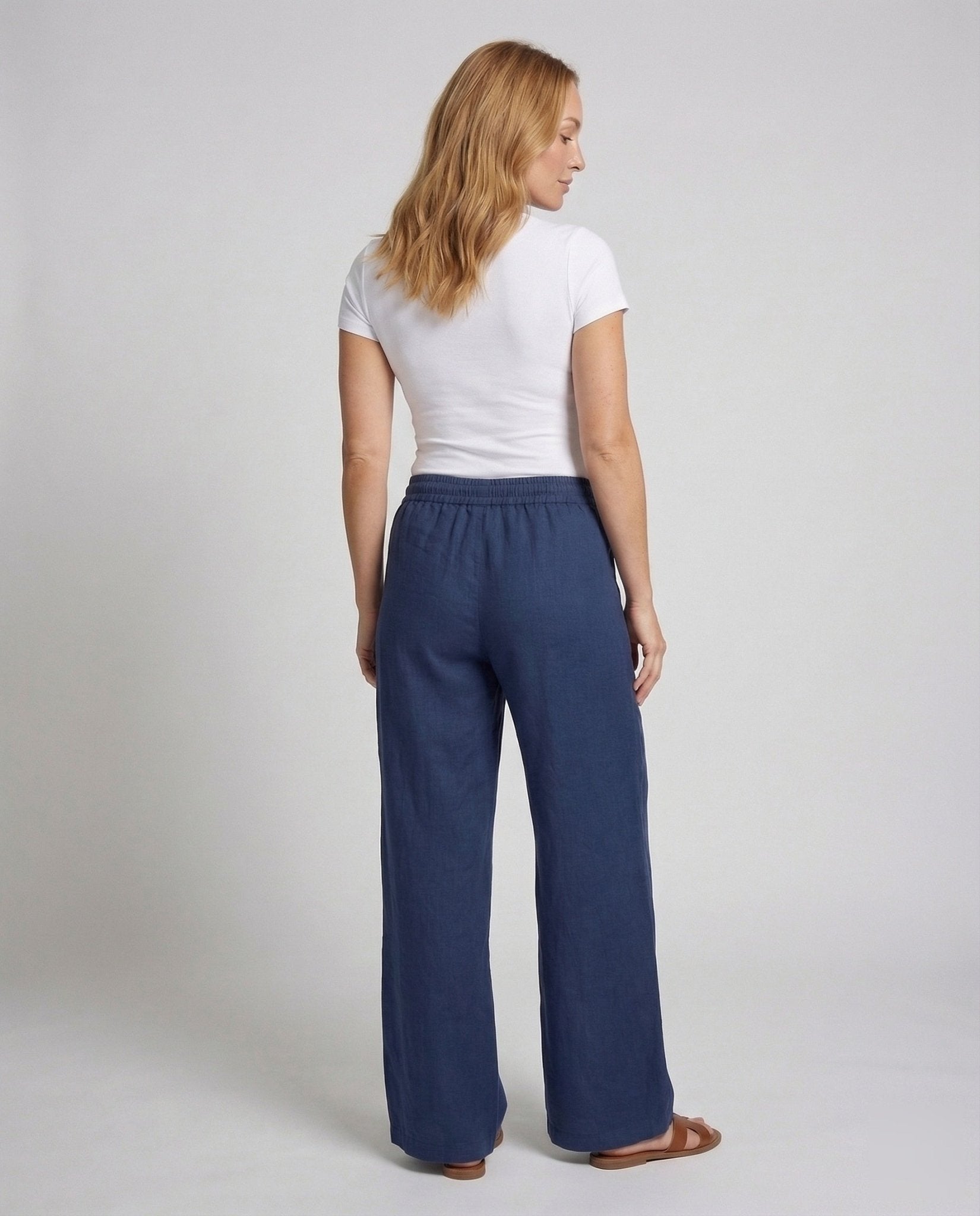 Women's Linen Pants Wide Drawstring - Chichicherry
