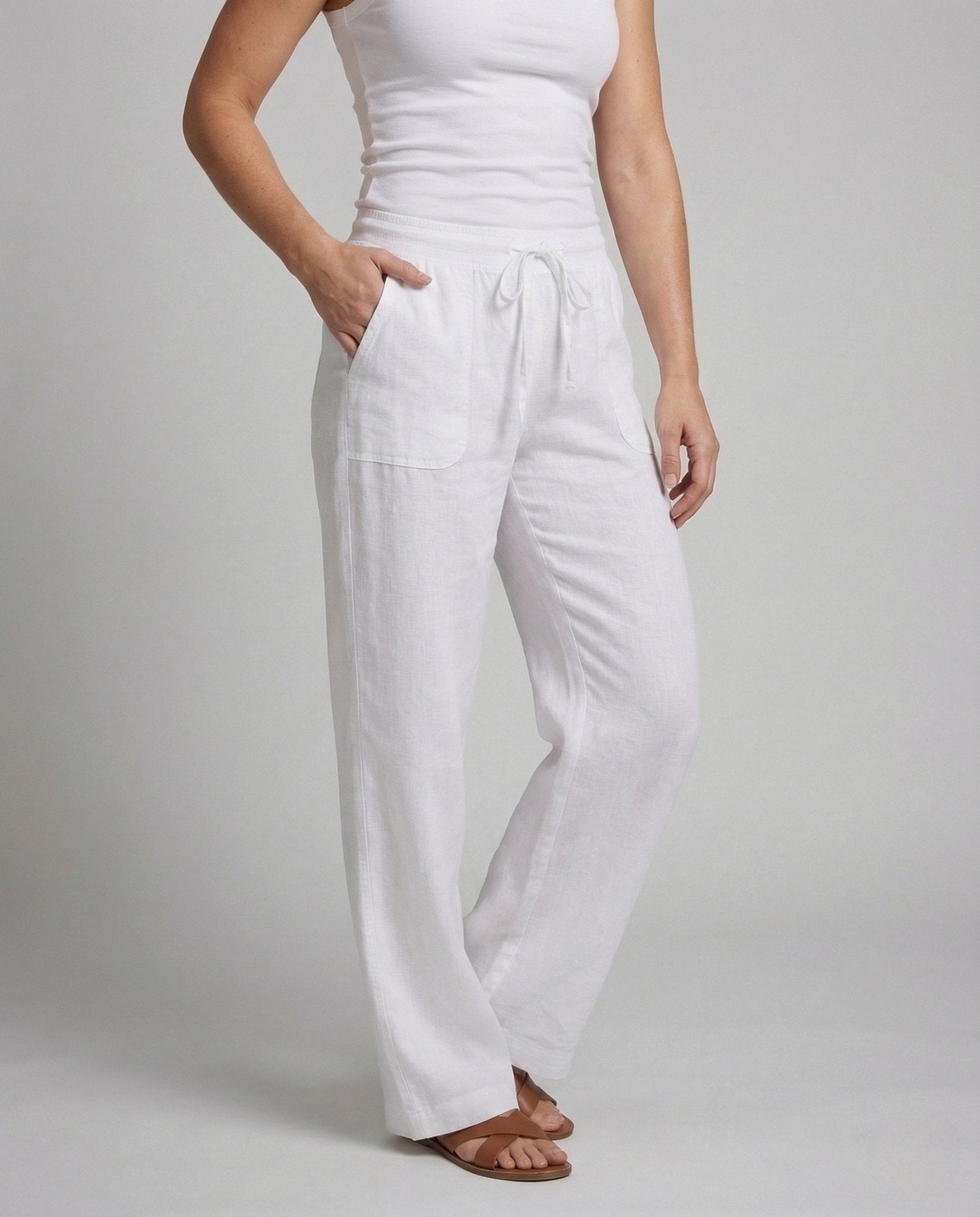 Women's Linen Pants Wide Drawstring - Chichicherry