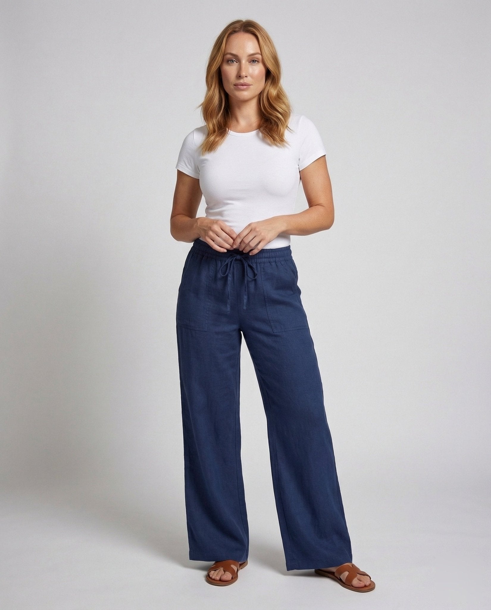 Women's Linen Pants Wide Drawstring - Chichicherry