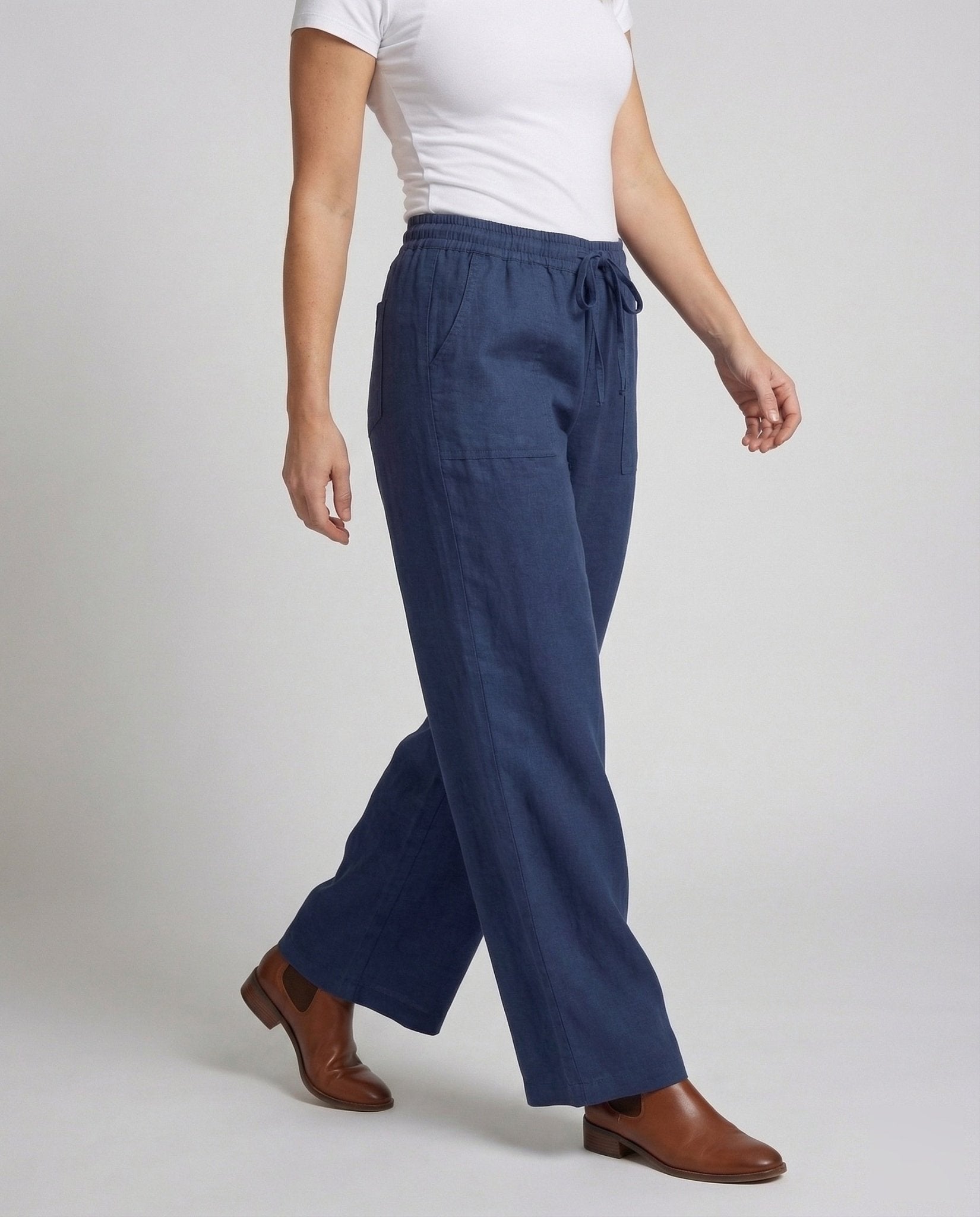 Women's Linen Pants Wide Drawstring - Chichicherry