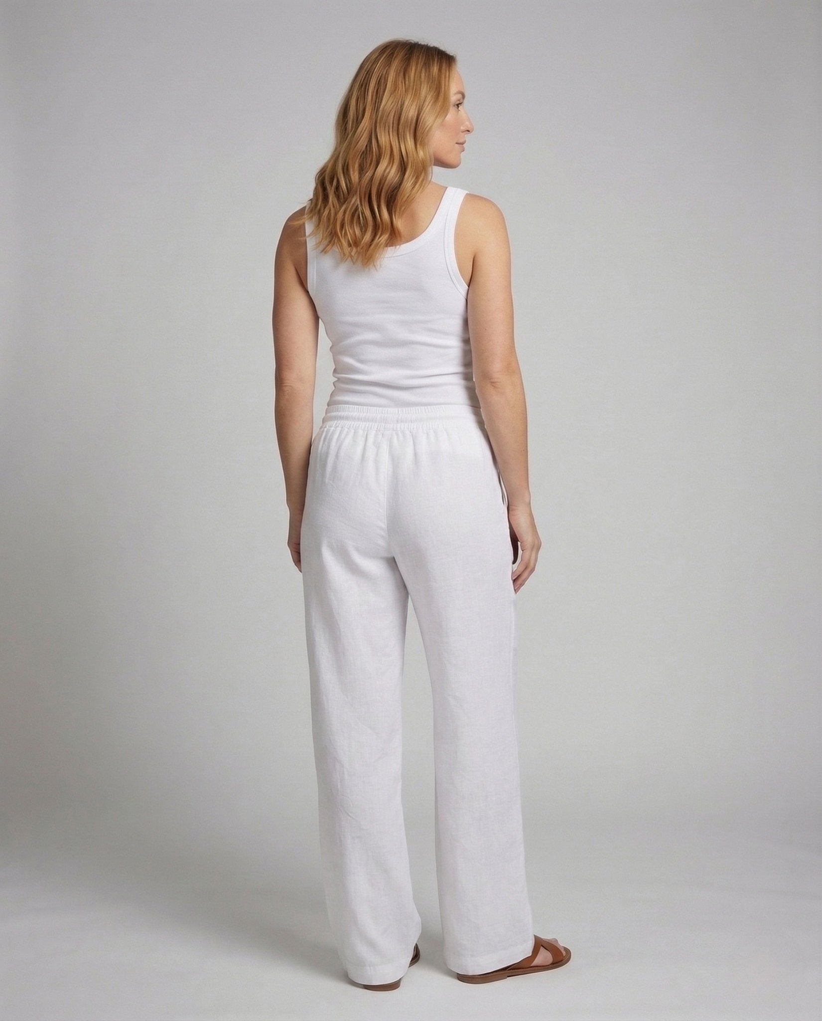 Women's Linen Pants Wide Drawstring - Chichicherry