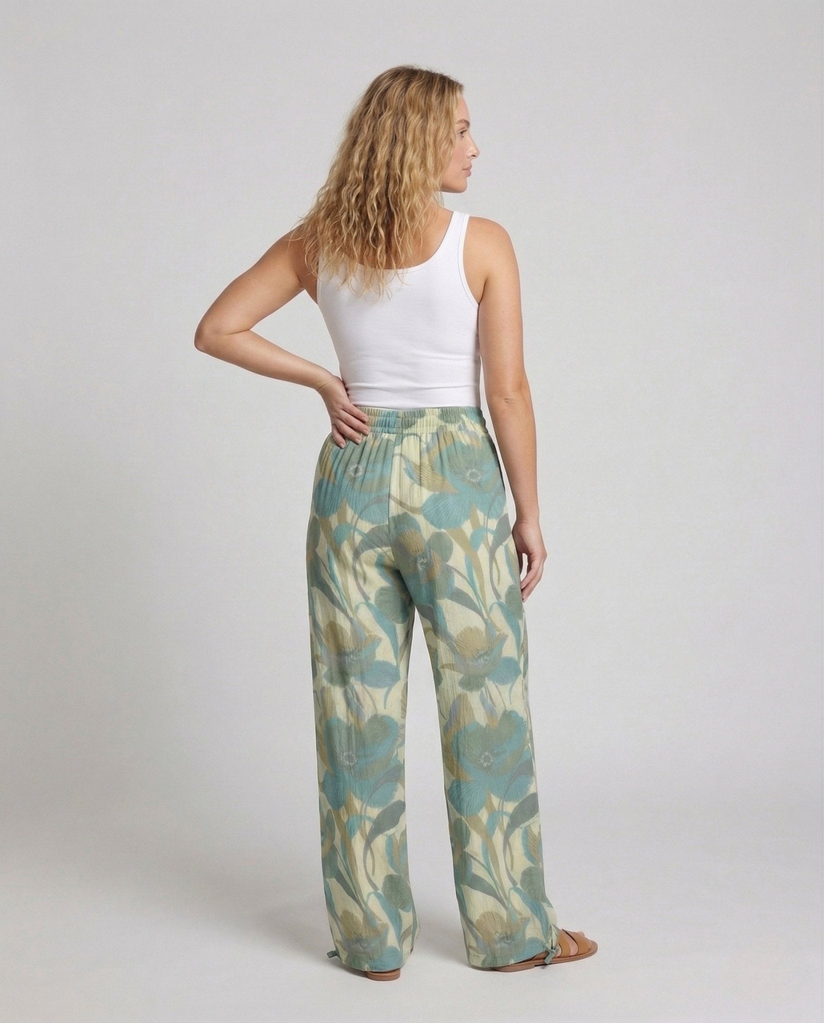 Women's Linen Pants Wide Elastic Waistband Drawstring - Chichicherry
