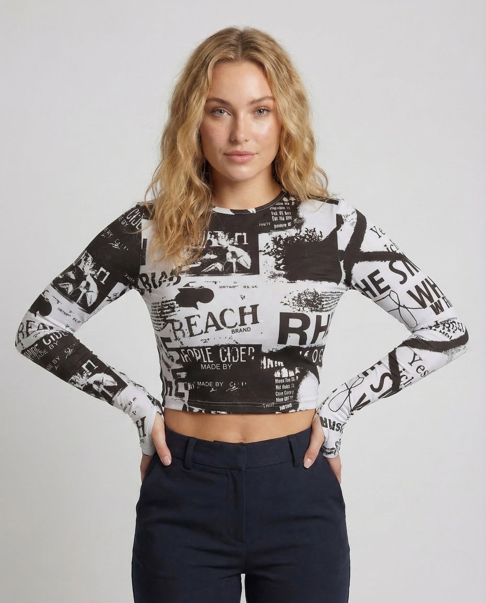 Women's Long Sleeve Shirt Print Thumb Hole - Chichicherry