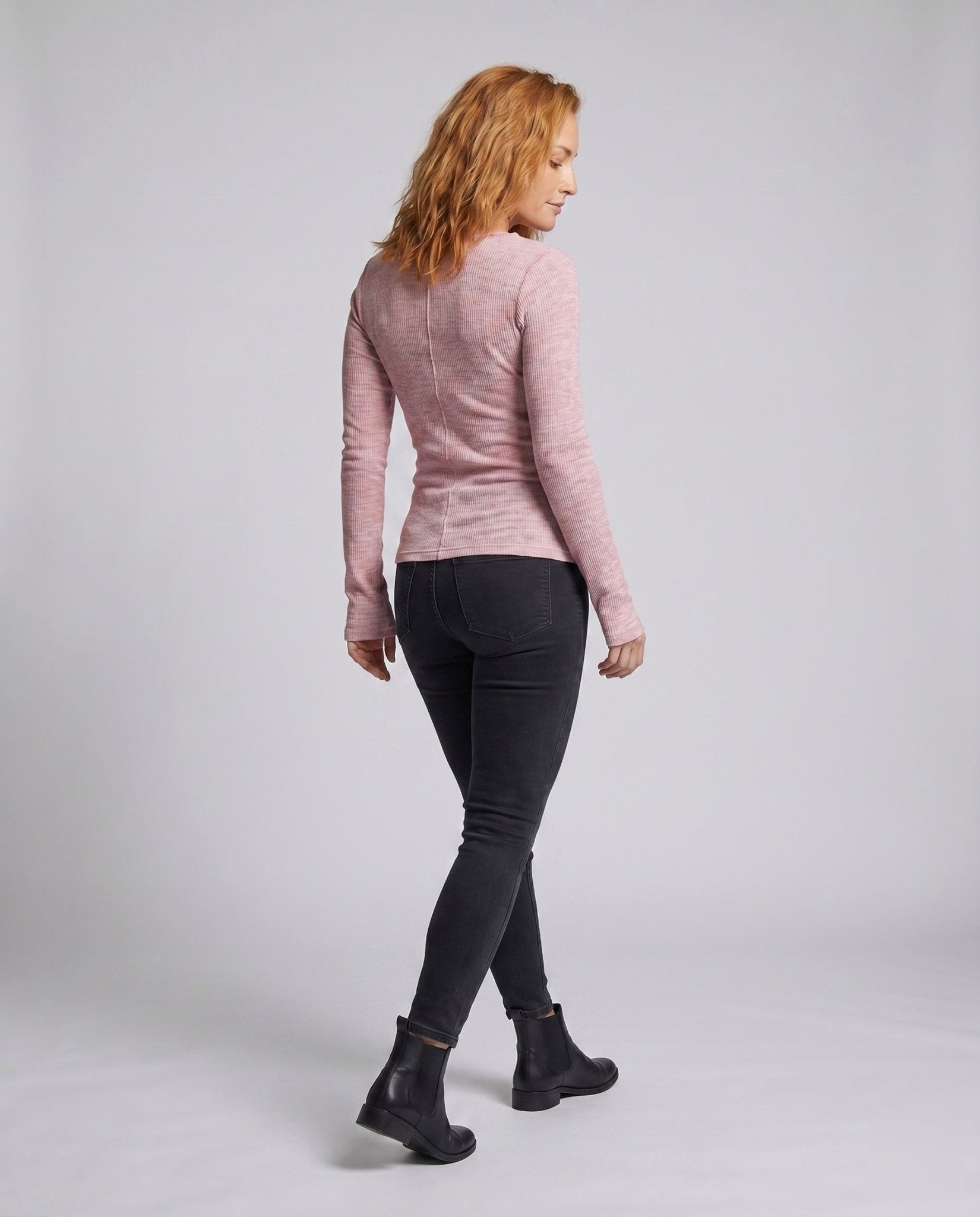 Women's Long Sleeve Shirt with Attractive V-Neck and Fine Rib Design - Chichicherry