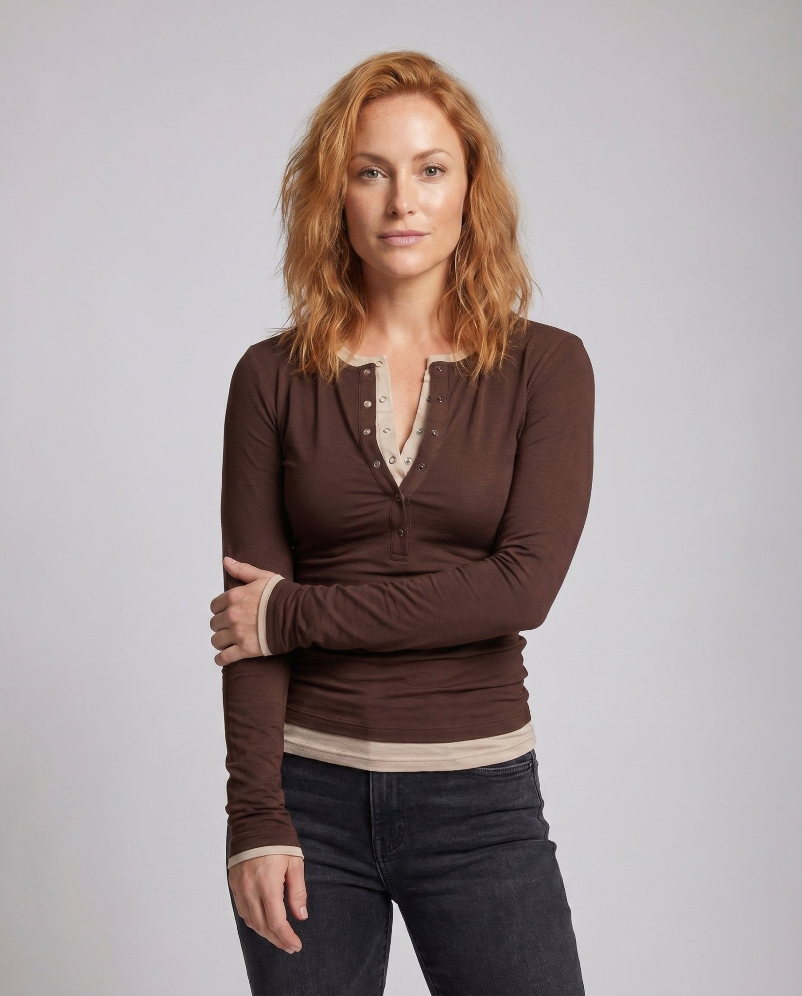 Women's long-sleeve shirt with button placket and elegant details - Chichicherry