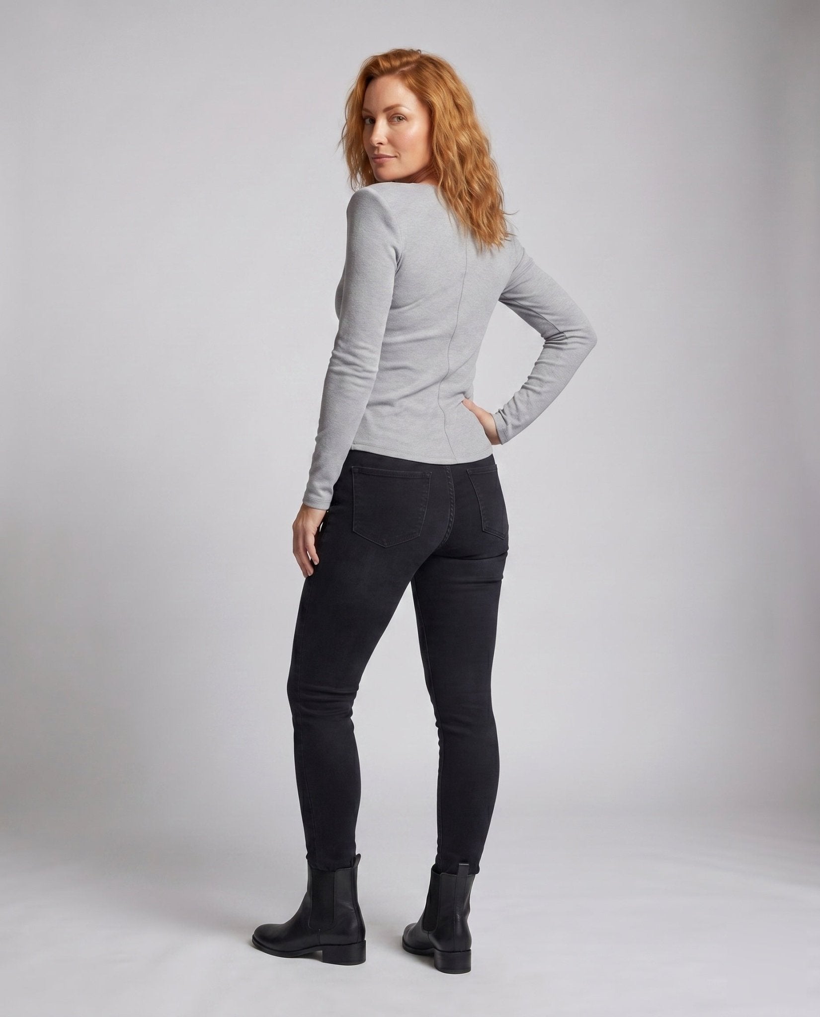 Women's long sleeve shirt with button placket and modern shoulder details - Chichicherry