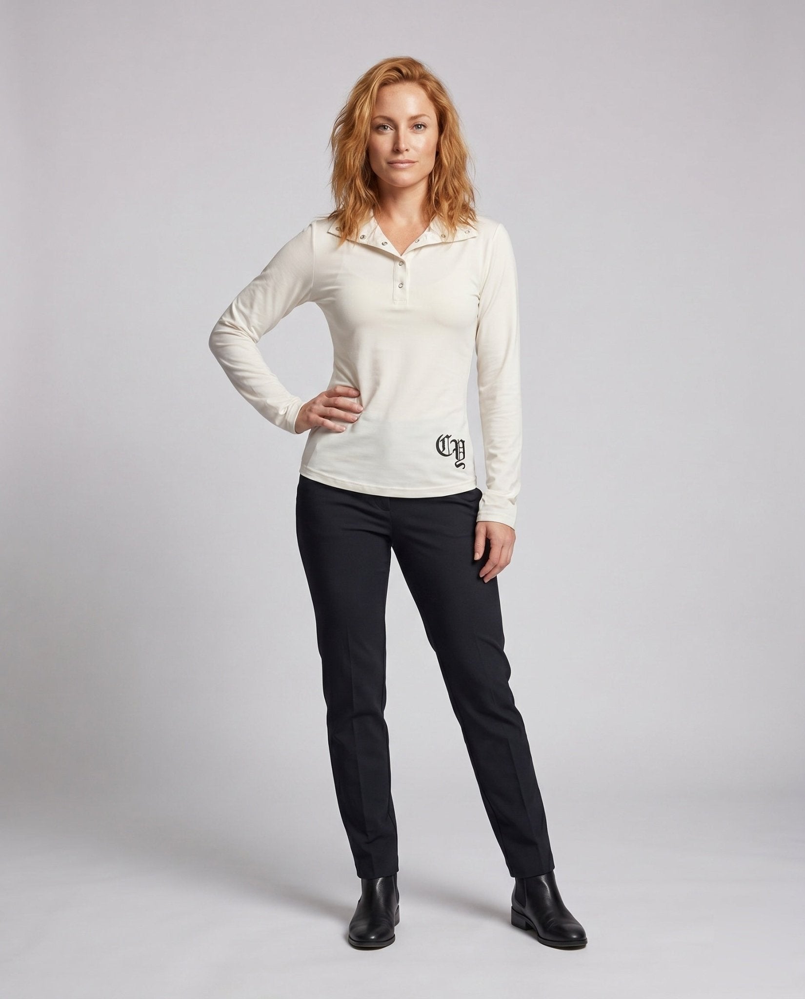 Women's long sleeve shirt with button placket and sporty design - Chichicherry
