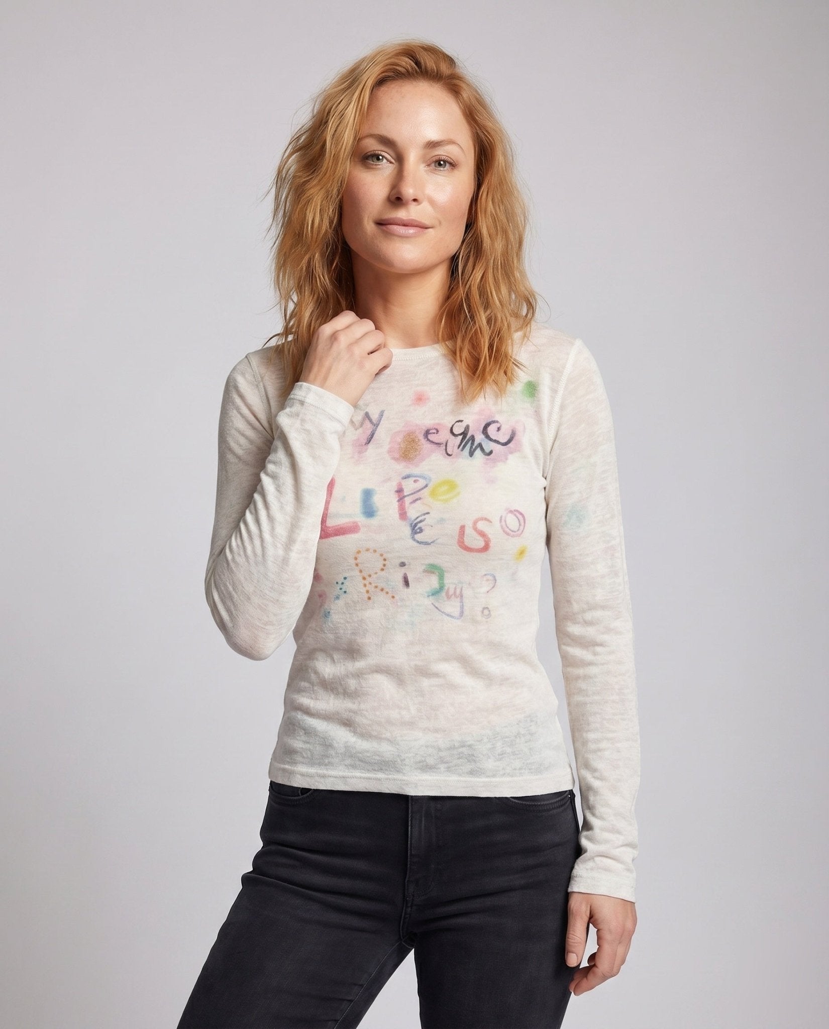 Women’s long-sleeve shirt with creative print and fitted cut - Chichicherry
