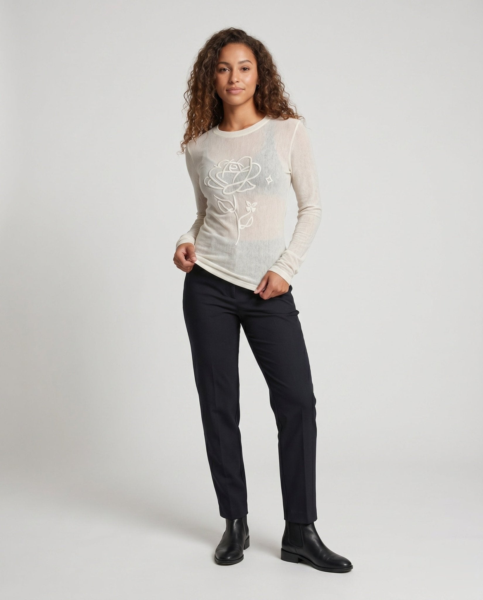 Women's Long Sleeve Shirt with Creative Rose Print - Chichicherry
