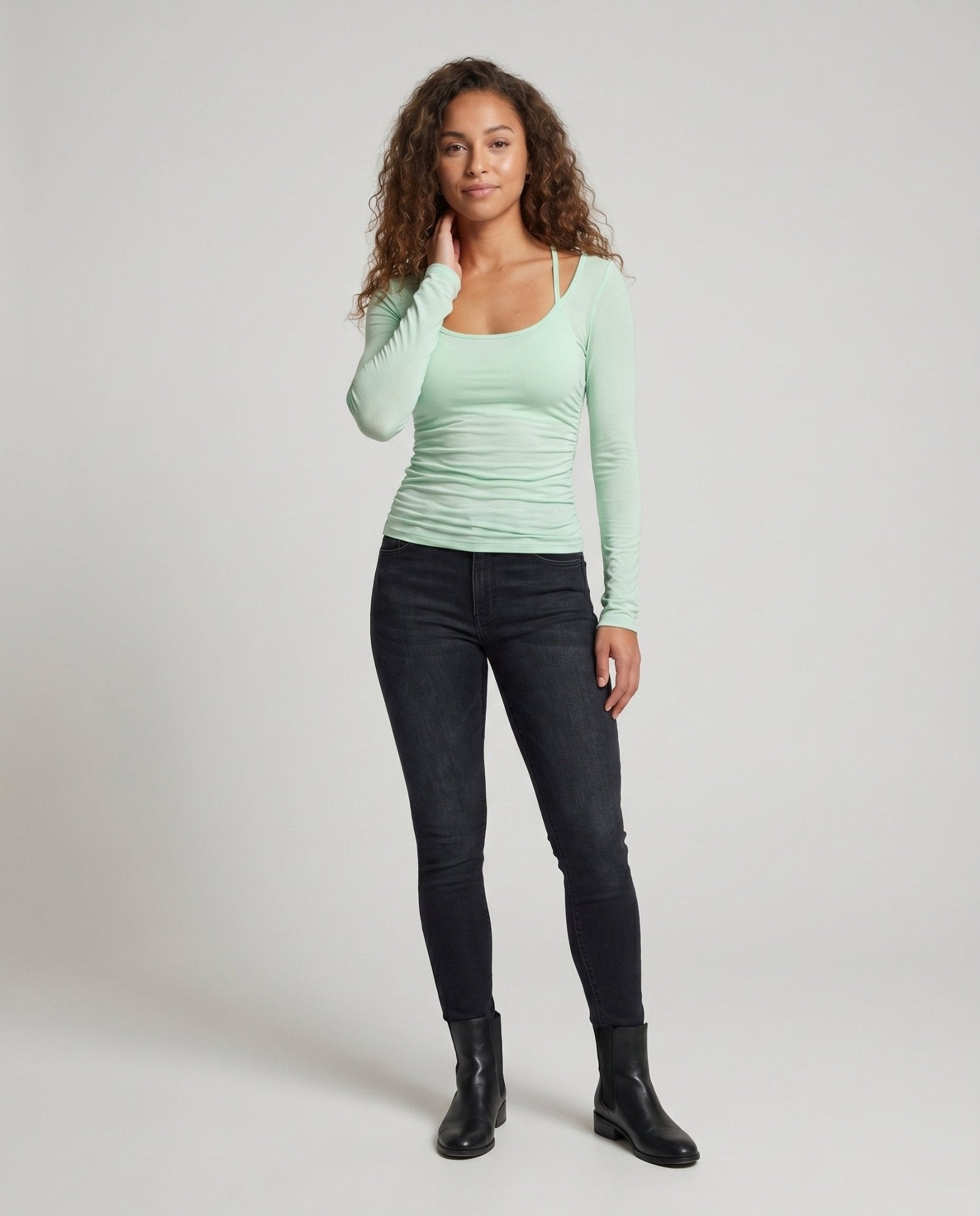 Women's Long Sleeve Shirt with Delicate Ruffle Design - Chichicherry