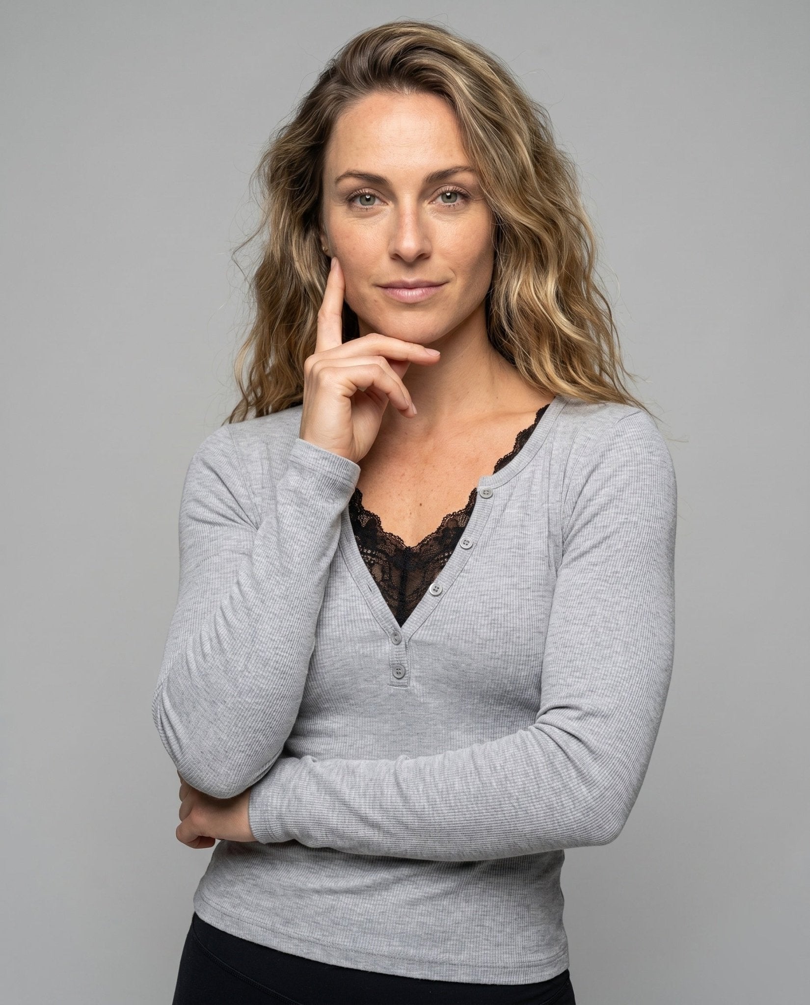 Women's Long Sleeve Shirt with Elegant Button Placket and Delicate Lace - Chichicherry