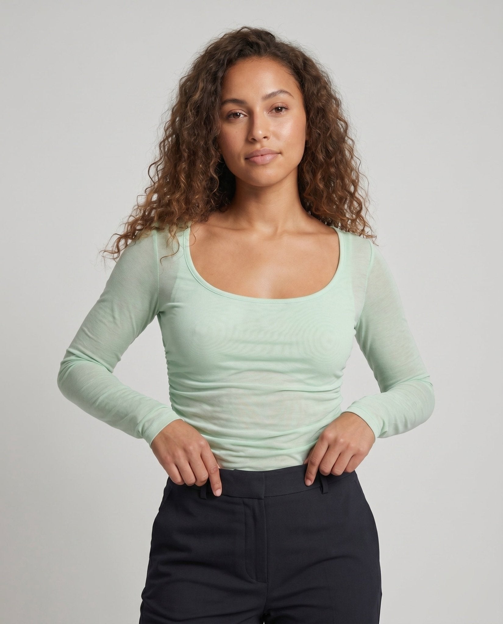 Women's Long Sleeve Shirt with Elegant Draping Design - Chichicherry