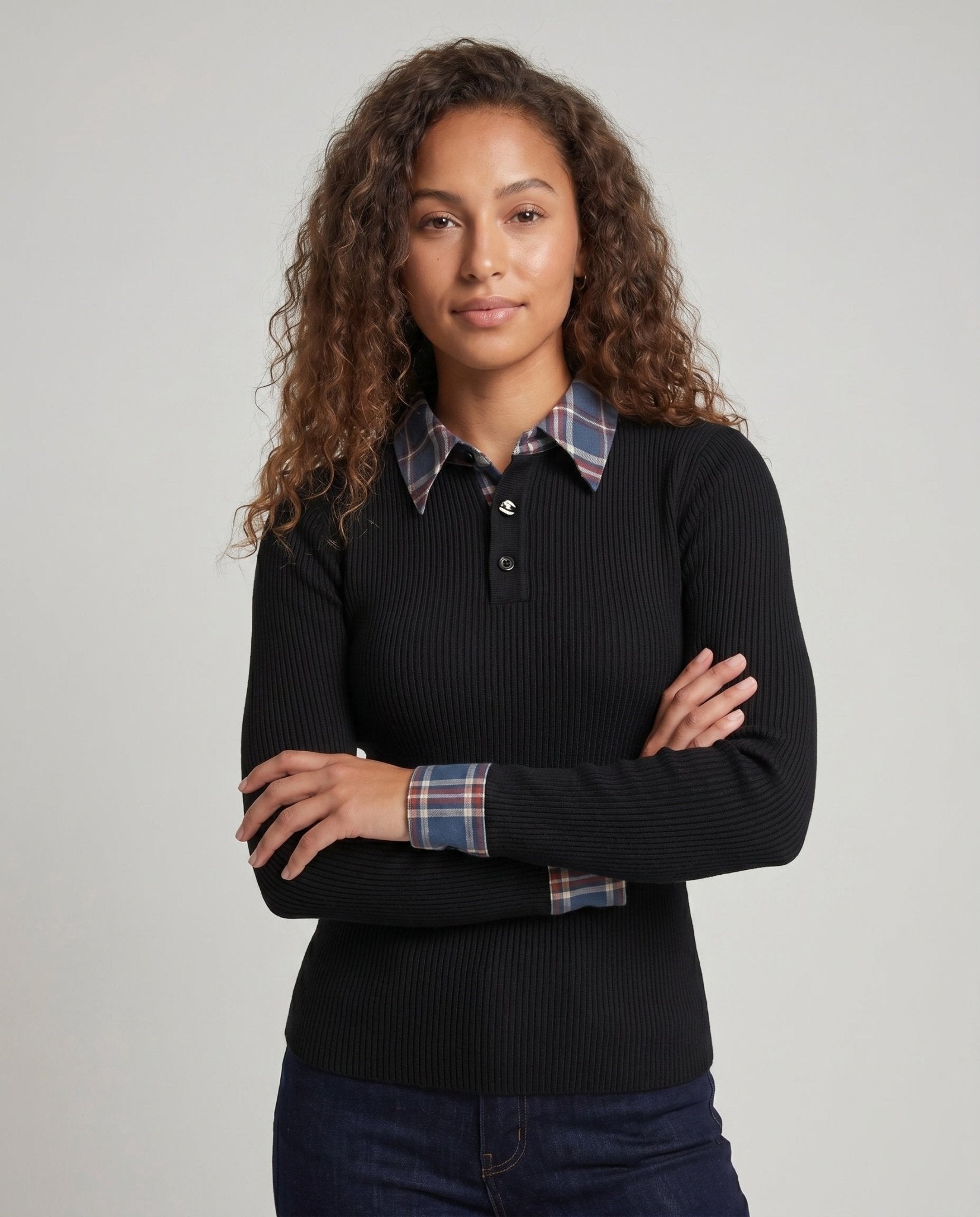 Women's long sleeve shirt with fashionable collar design and textured material - Chichicherry