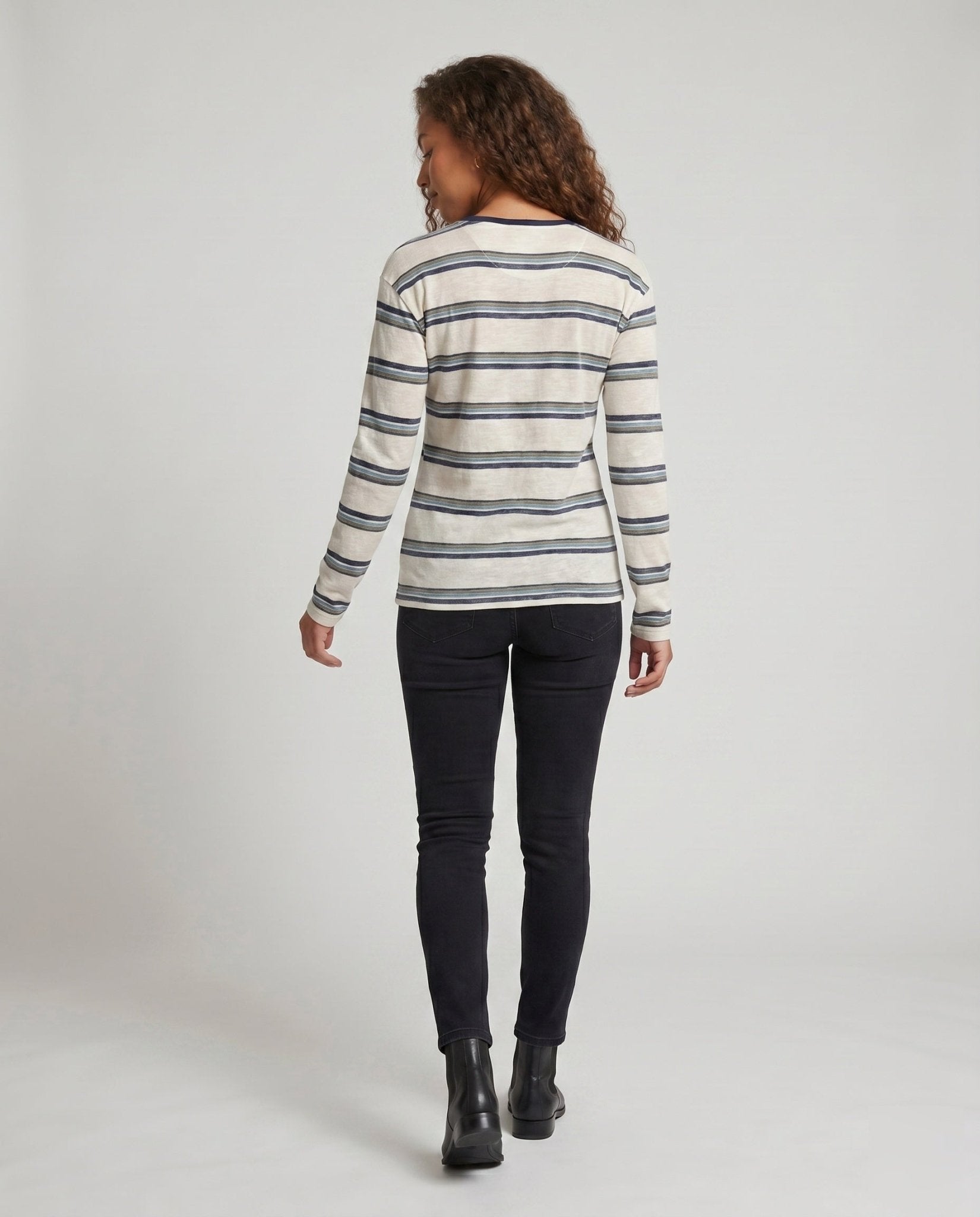 Women’s Long Sleeve Shirt with Maritime Striped Pattern - Chichicherry
