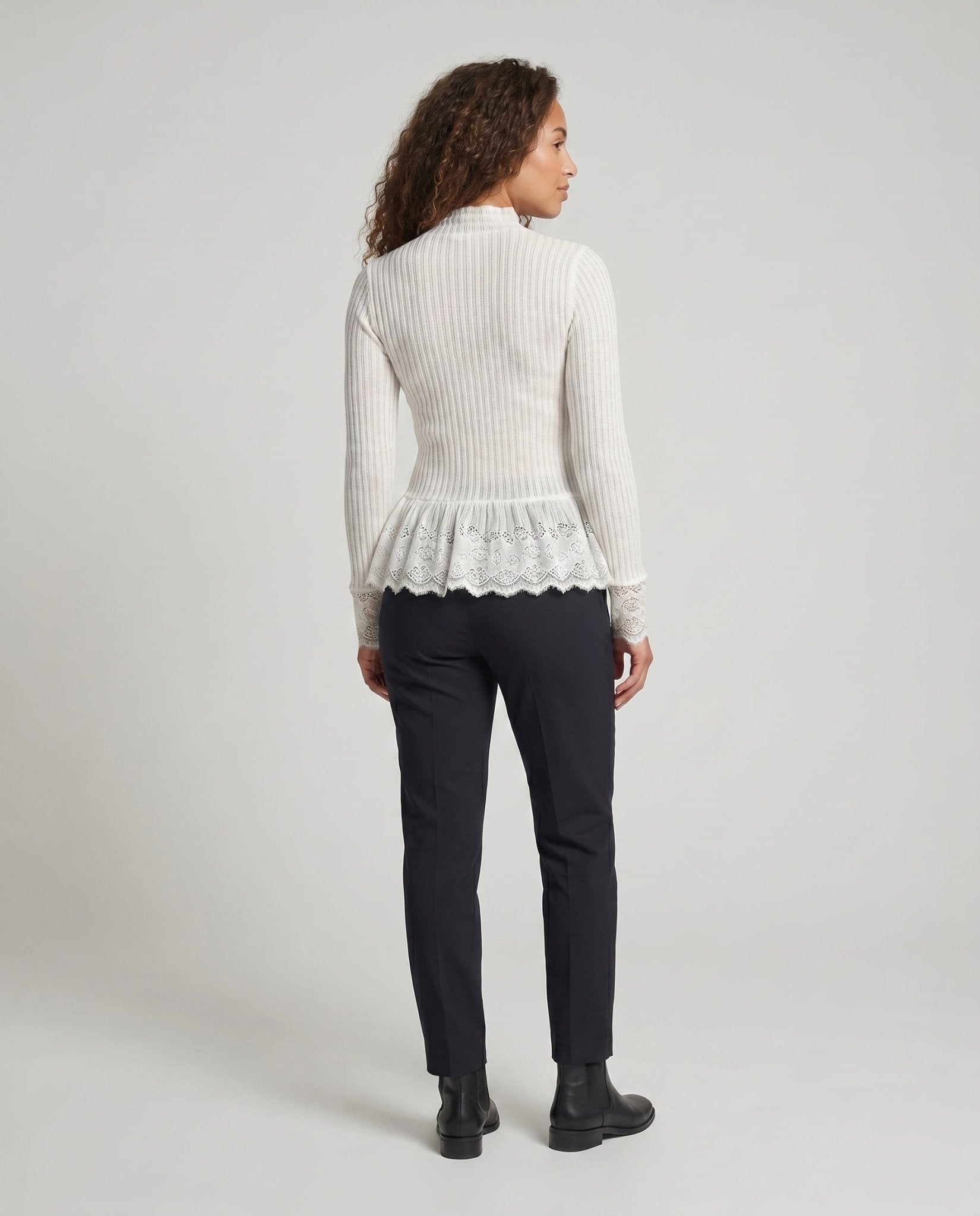 Women's Long Sleeve Shirt with Romantic Lace Ruffle Hem - Chichicherry