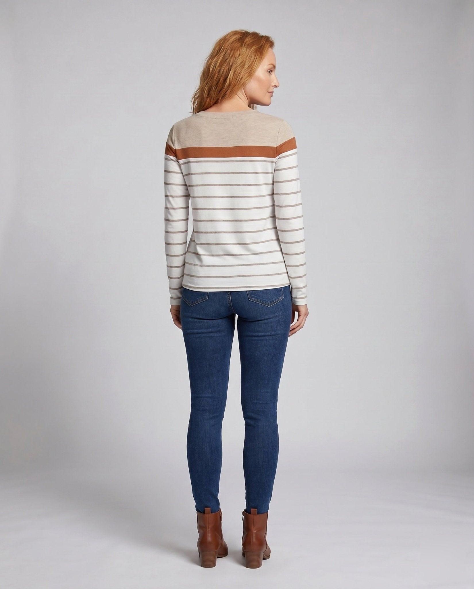 Women's Long Sleeve Shirt with Striped Design and Elegant Shoulder Accents - Chichicherry