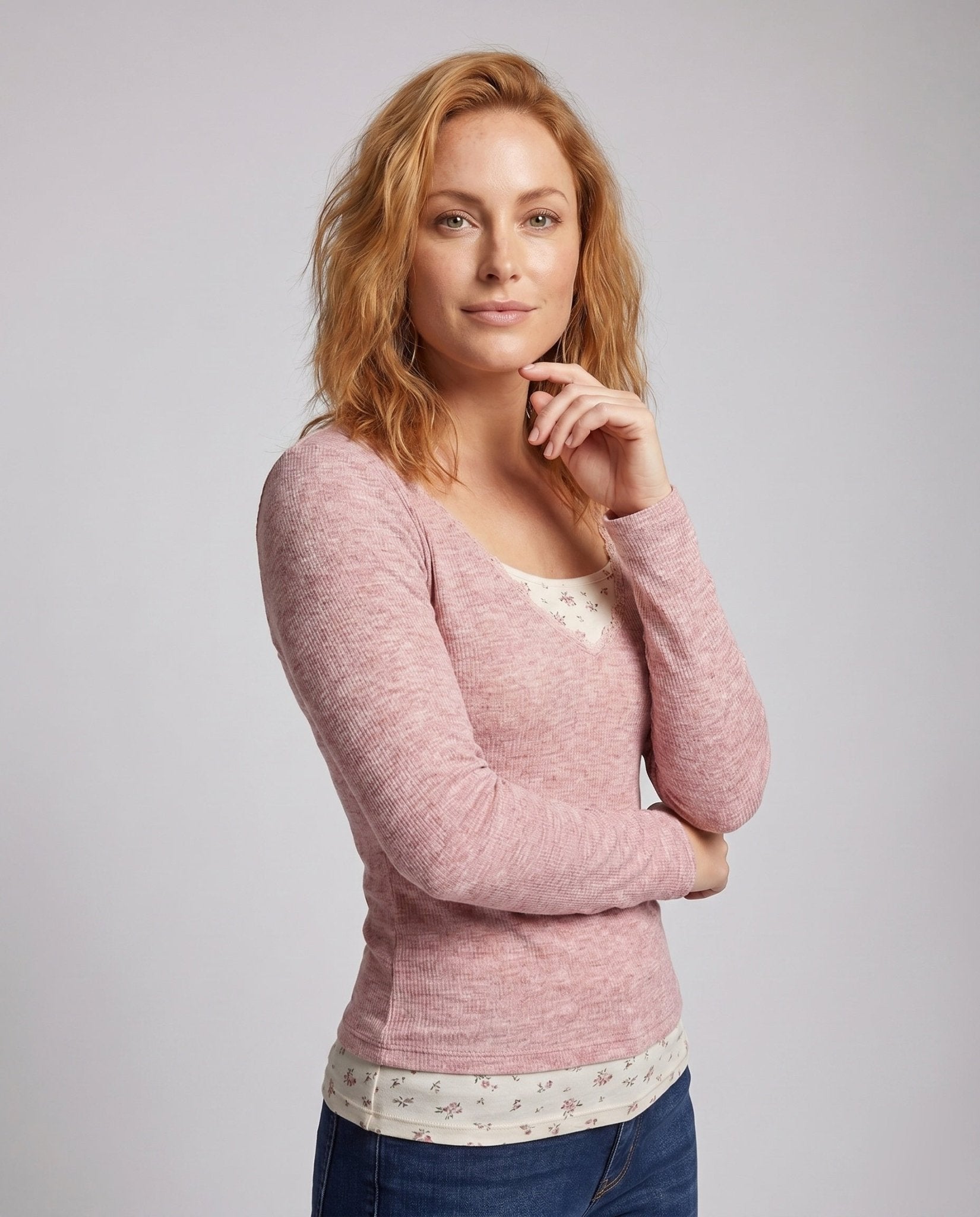Women's Long Sleeve Shirt with V-Neck and Wrap Design - Chichicherry