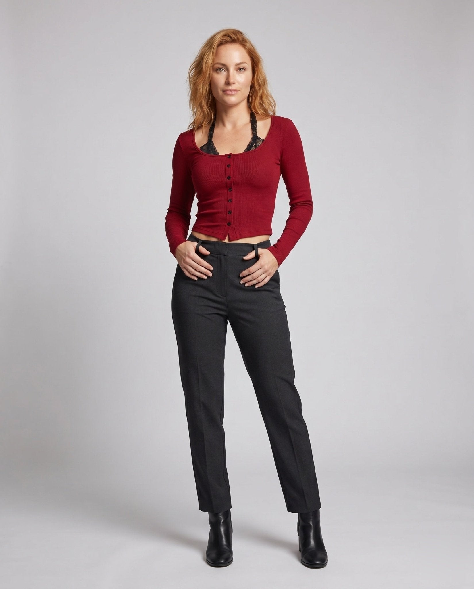Women’s long sleeve top with innovative button closure and fashionable cut - Chichicherry