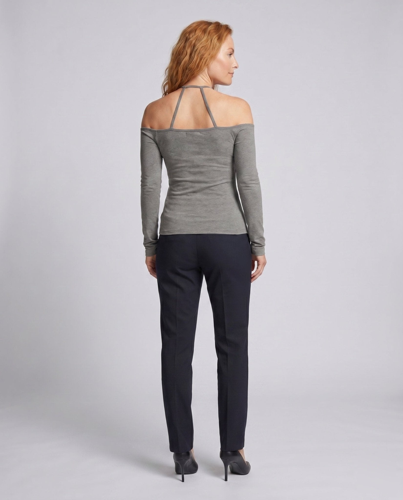 Women's Long Sleeve Top with Off-Shoulder Design and Figure-Hugging Cut - Chichicherry