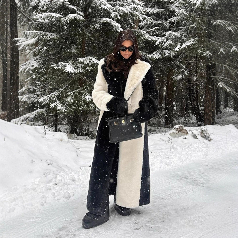 Women's Long Teddy Fur Coat with Contrast Hood Chichicherry - Chichicherry