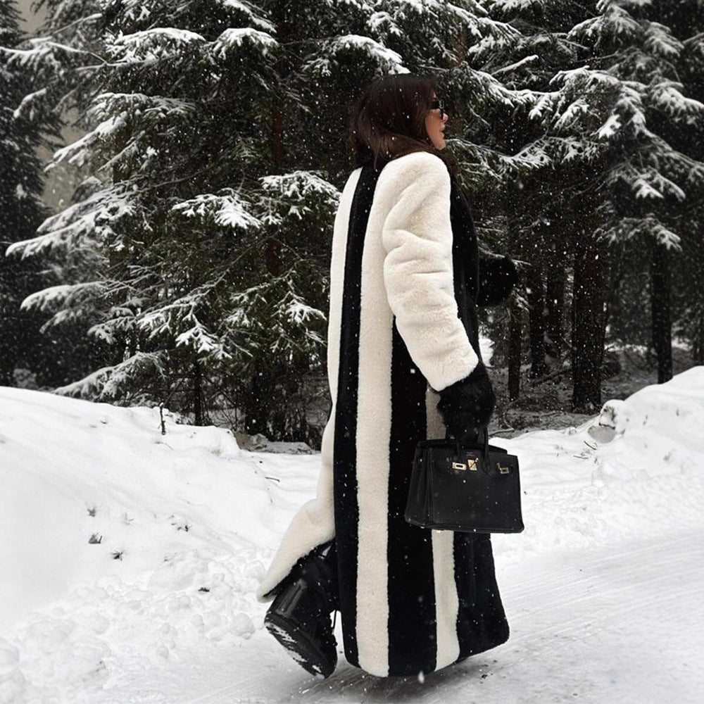 Women's Long Teddy Fur Coat with Contrast Hood Chichicherry - Chichicherry