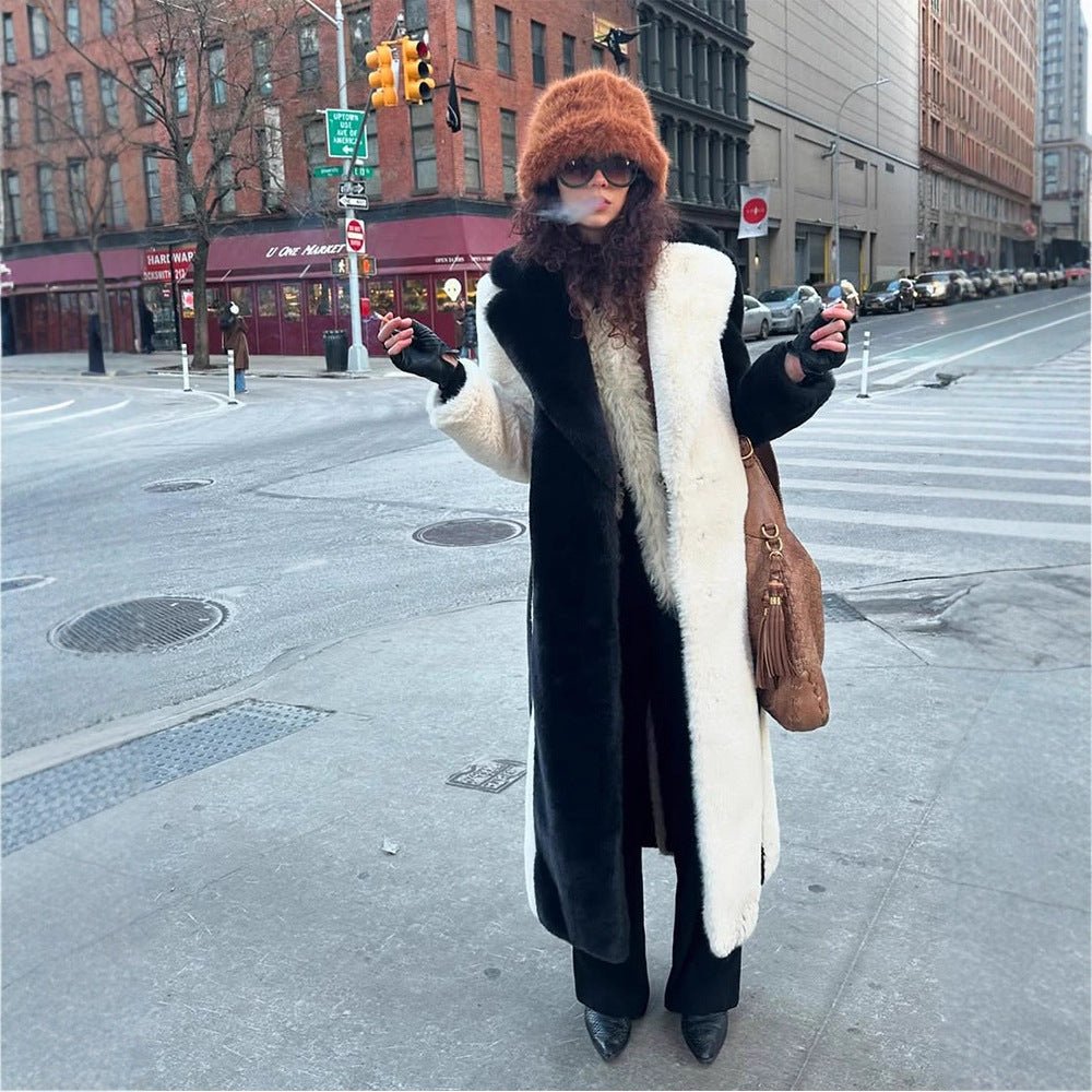 Women's Long Teddy Fur Coat with Contrast Hood Chichicherry - Chichicherry