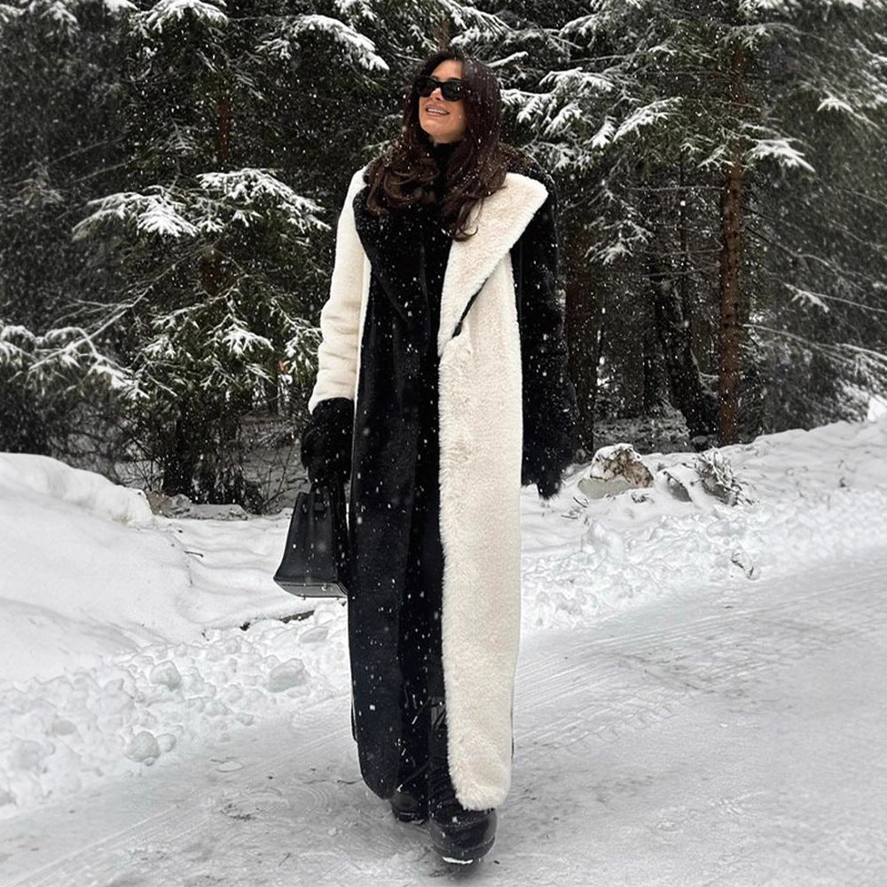 Women's Long Teddy Fur Coat with Contrast Hood Chichicherry - Chichicherry