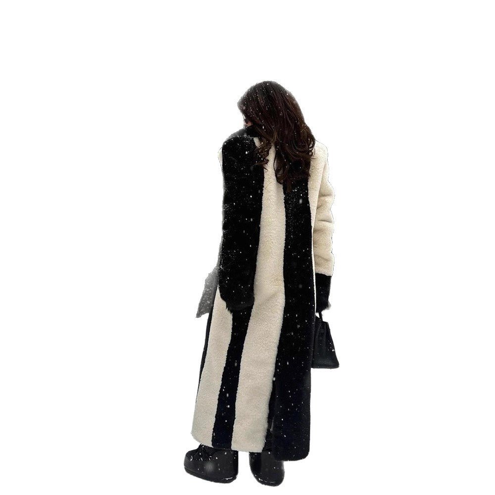Women's Long Teddy Fur Coat with Contrast Hood Chichicherry - Chichicherry