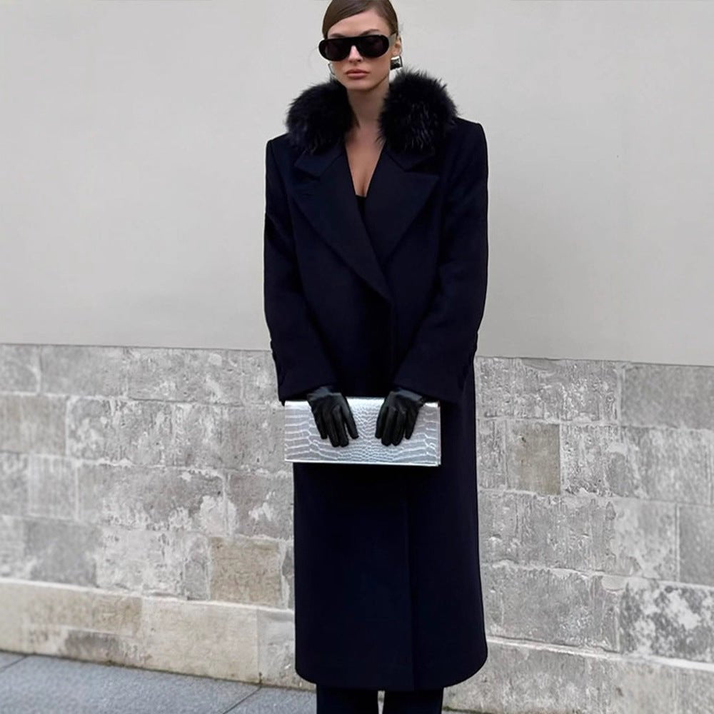 Women's long wool blend coat with generous faux fur shawl collar and oversized cut Chichicherry - Chichicherry