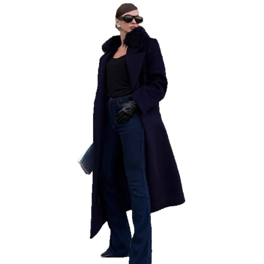 Women's long wool blend coat with generous faux fur shawl collar and oversized cut Chichicherry - Chichicherry
