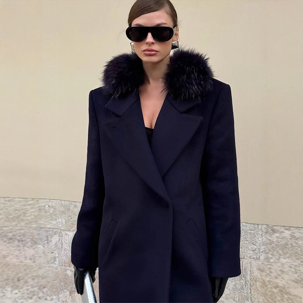 Women's long wool blend coat with generous faux fur shawl collar and oversized cut Chichicherry - Chichicherry