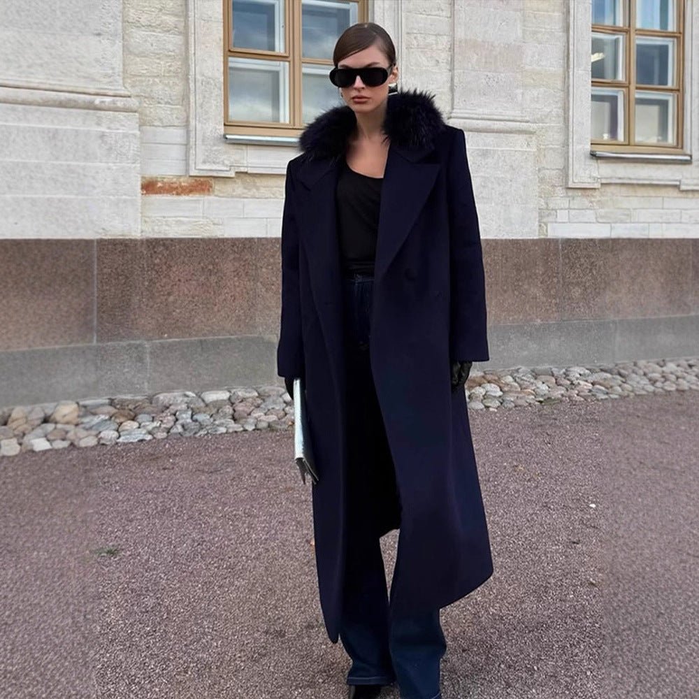 Women's long wool blend coat with generous faux fur shawl collar and oversized cut Chichicherry - Chichicherry