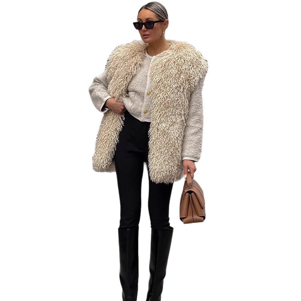 Women's Longer Cozy Faux Fur Vest with Shaggy Look and Front Pockets Chichicherry - Chichicherry