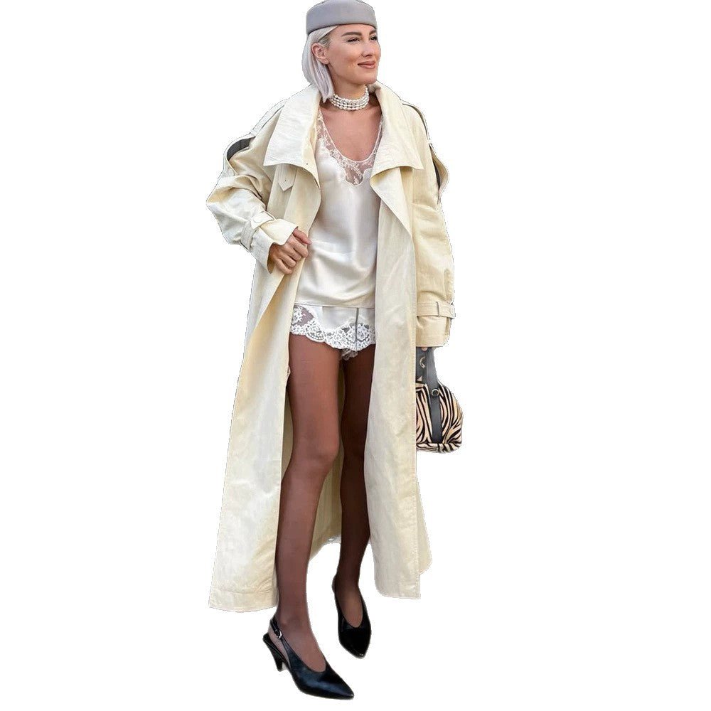 Women’s longer lighter trench coat with wide shawl collar and dropped shoulder Chichicherry - Chichicherry