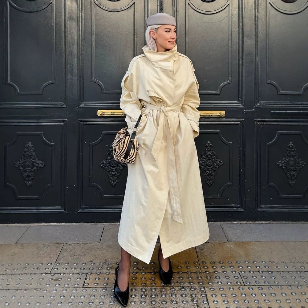 Women’s longer lighter trench coat with wide shawl collar and dropped shoulder Chichicherry - Chichicherry