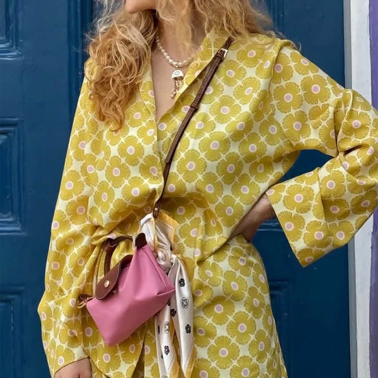 Women's Loose Lounge Two-Piece with Shirt Blouse and Balloon Pants Chichicherry - Chichicherry