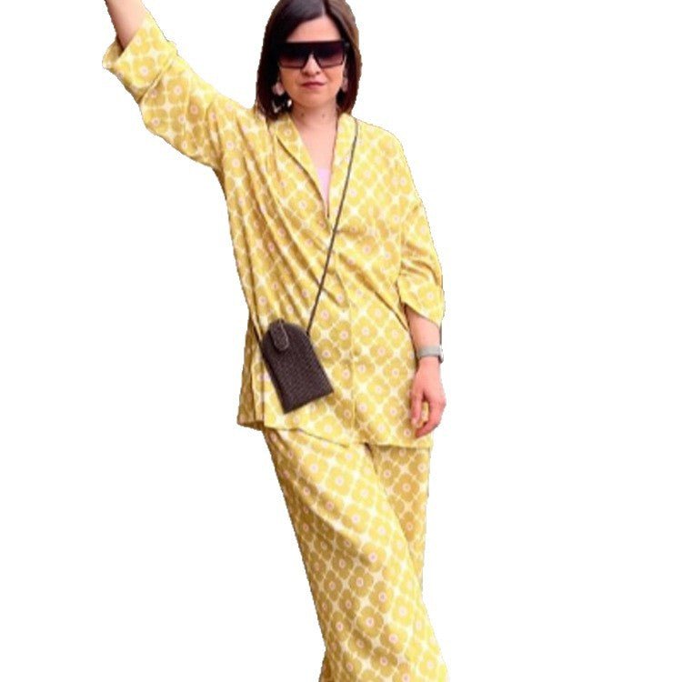 Women's Loose Lounge Two-Piece with Shirt Blouse and Balloon Pants Chichicherry - Chichicherry